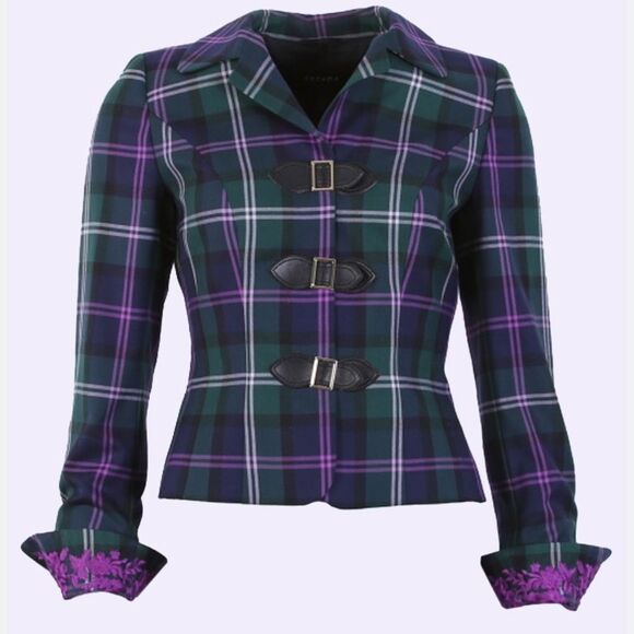 Escada Jackets & Blazers - EUC Escada Purple and Green Plaid Cropped Blazer